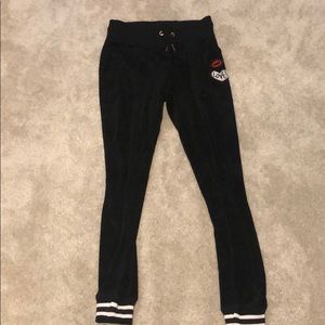 Black velvet track pants